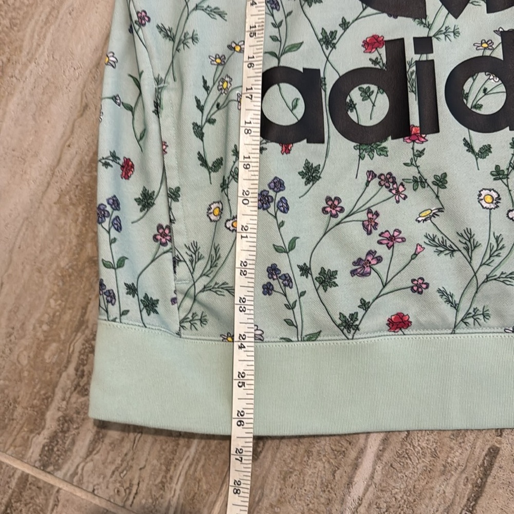 Adidas Floral Print Logo Hooded Sweatshirt Hoodie Green Floral Size Medium - Picture 14 of 16